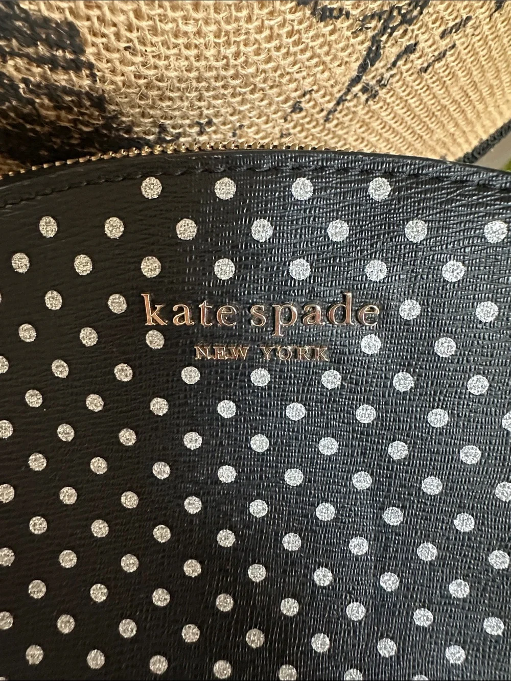 kate spade Black and Metallic silverPolka Dot Crossbody with Gold Chain ♠️